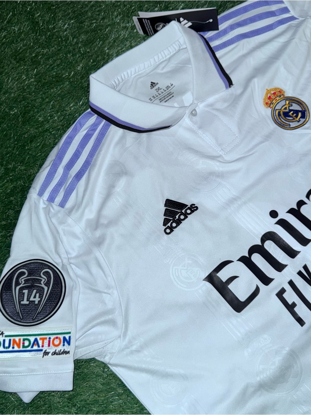 adidas Real Madrid Men's Home Jersey - White with Purple Stripes - Picture 3 of 5